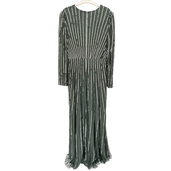 Mac Duggal Embellished Puff Sleeve Side Knot Gown Slate Gray 16 - Picture 5 of 6